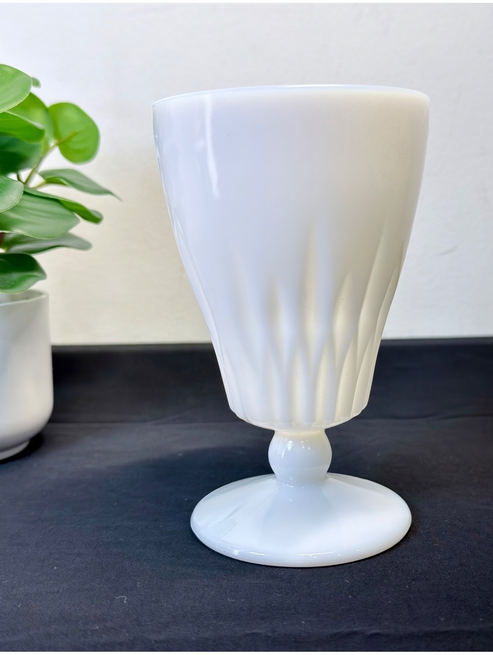 Vintage Hazel-Atlas Starlite milk glass footed iced tea glass